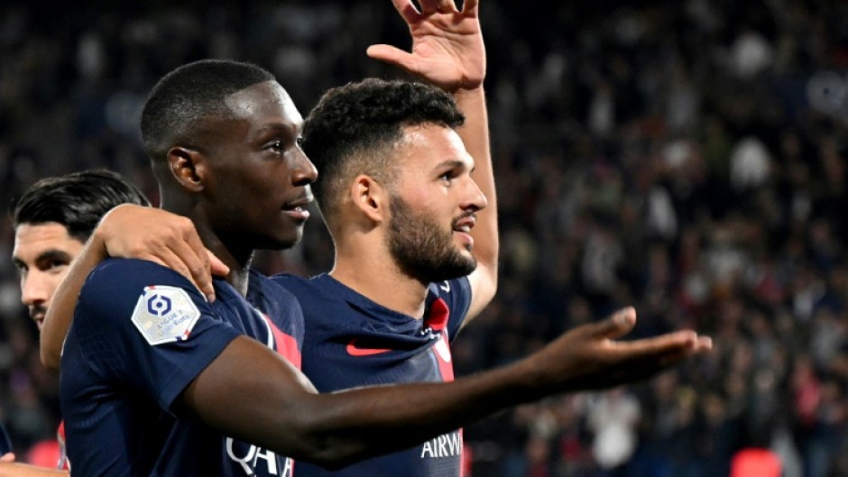 Goncalo Ramos (R) and Randal Kolo Muani both scored their first Paris Saint-Germain goals in a 4-0 destruction of Marseille in Ligue 1 on Sunday