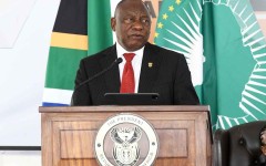 President Cyril Ramaphosa delivers keynote address during Freedom Day celebration at Union Buildings in Tshwane Municipality, emphasizing significance of reflecting on South Africa's history and development. 