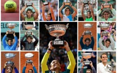 All-time great: This combination of file pictures shows Rafael Nadal holding the French Open trophy after his 14 career victories