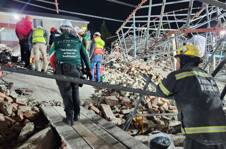 Disaster teams are scrambling to rescue those trapped in a collapsed George building. Supplied