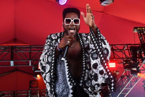 Cimafunk performs onstage in the Gobi Tent during the Coachella Festival, the first Cuban-born artist to appear on the lineup