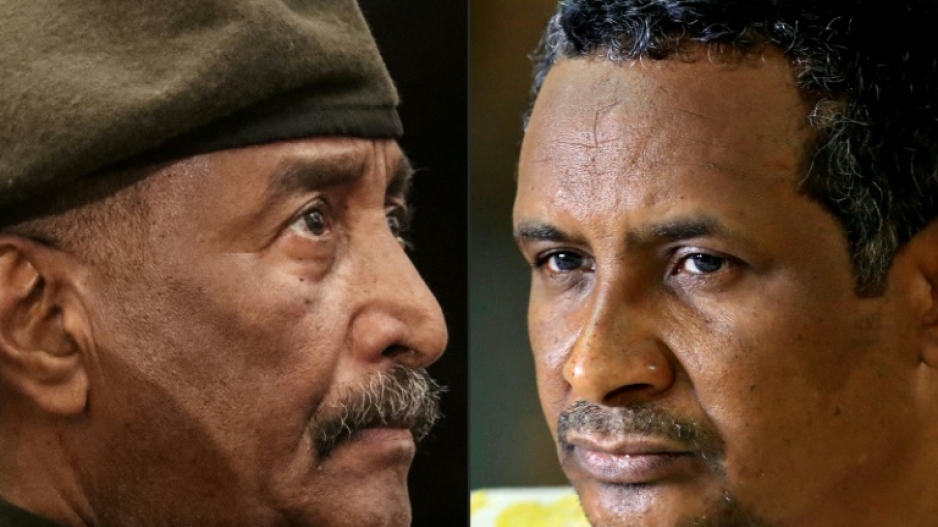 This combination of pictures shows army chief Abdel Fattah al-Burhan (L) and paramilitary Rapid Support Forces commander, Mohamed Hamdan Daglo (R)