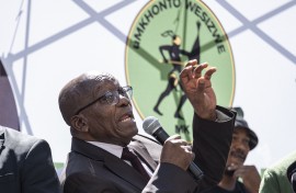 Former President Jacob Zuma addresses members of uMkhonto we Sizwe (MK) party. AFP/Emmanuel Croset