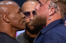 Heavyweight boxing icon Mike Tyson and YouTuber Jake Paul face off during a New York press conference to publicise their upcoming July 20 fight