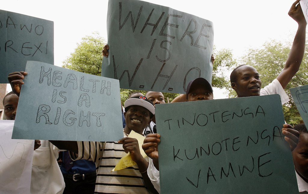 Zimbabwean doctors and nurses demonstrate in Harare.