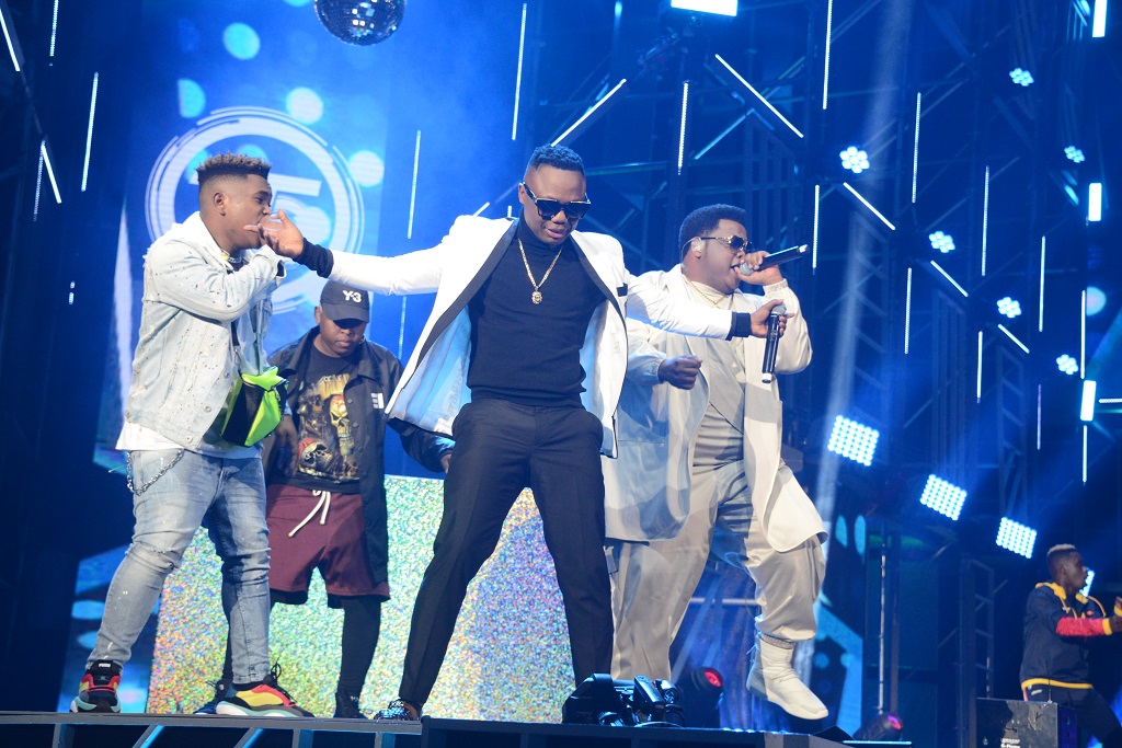 DJ Tira and his band members performs during the 25th annual South African Music Awards (SAMA 25) at Sun City on June 01, 2019.
