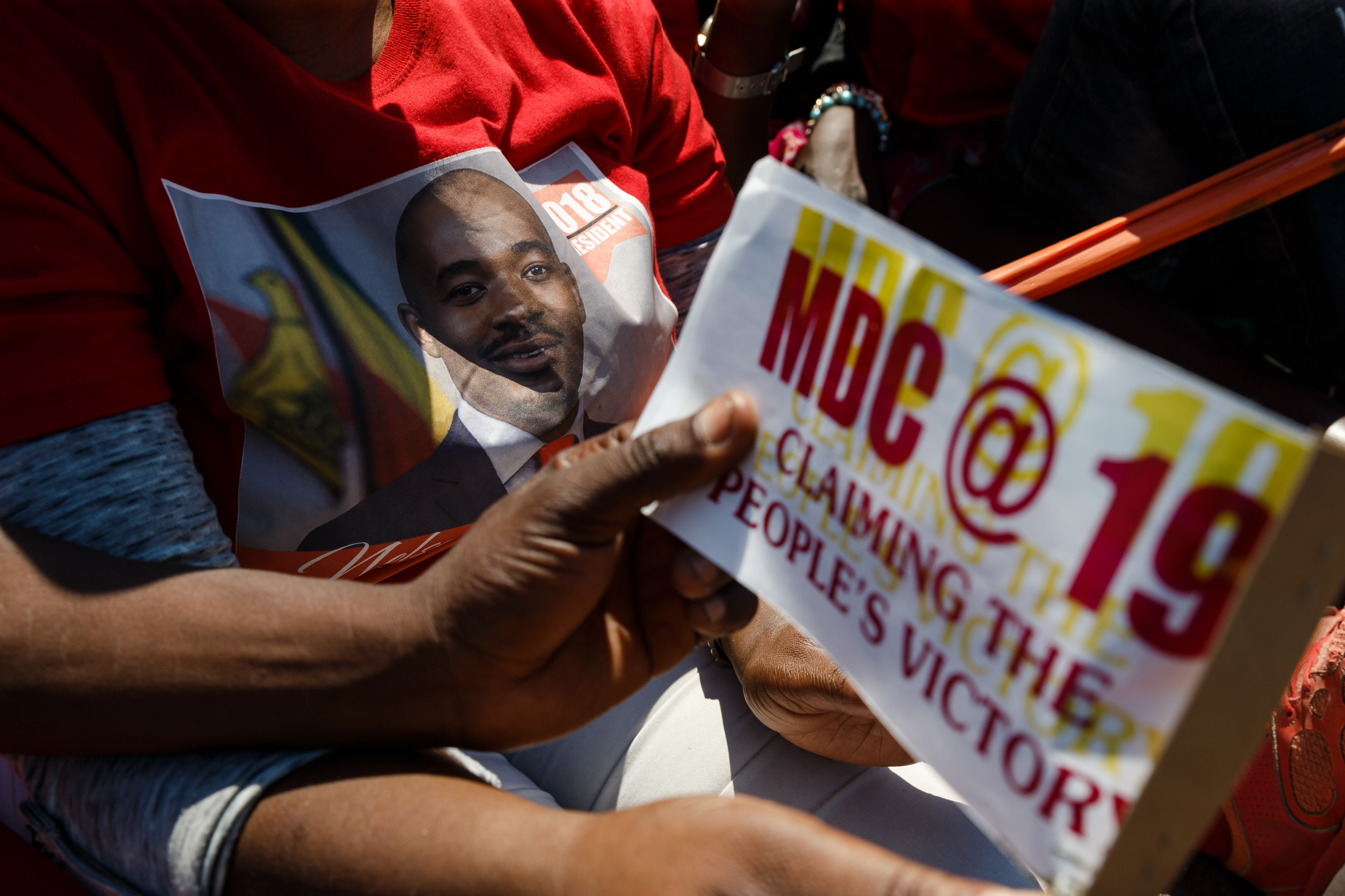Supporters of Zimbabwe's main opposition leader Nelson Chamisa of the Movement for Democratic Change (MDC) party gather for a rally to commemorate the 19th anniversary of the MDC at Gwanzura Stadium in Harare on October 27, 2018. Chamisa claims to have won the July 30 presidential election.