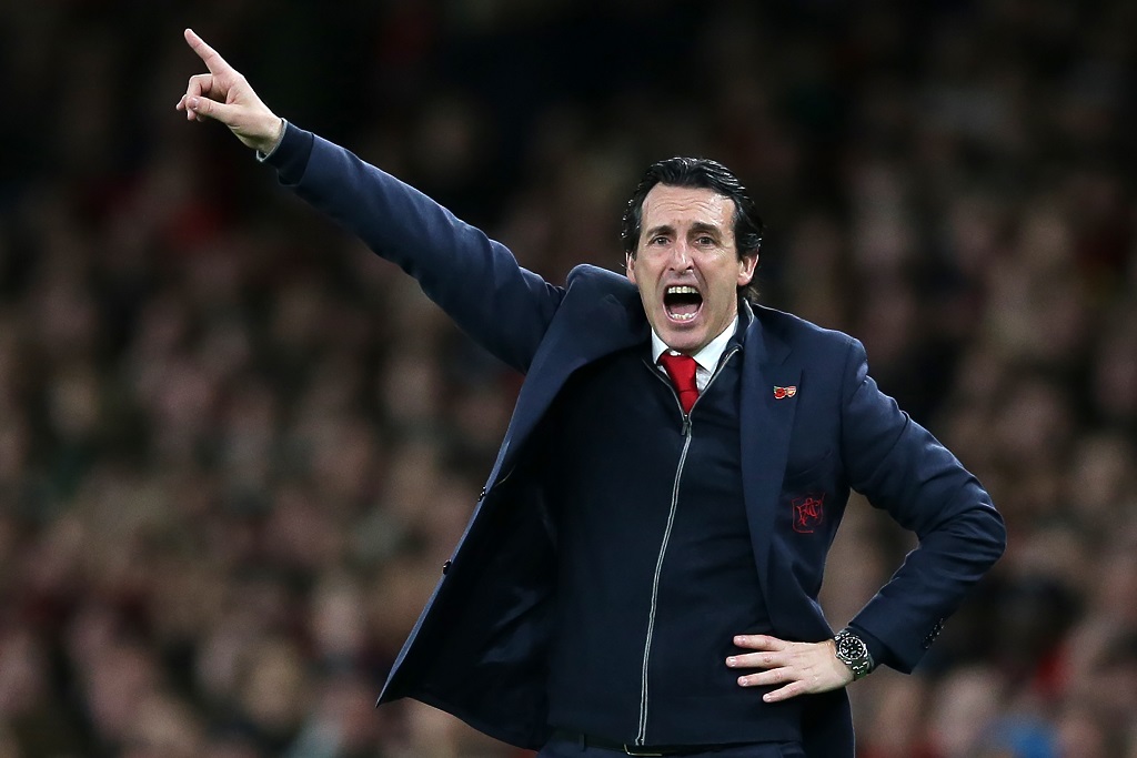 Arsenal head coach Unai Emery gestures on the touchline. 