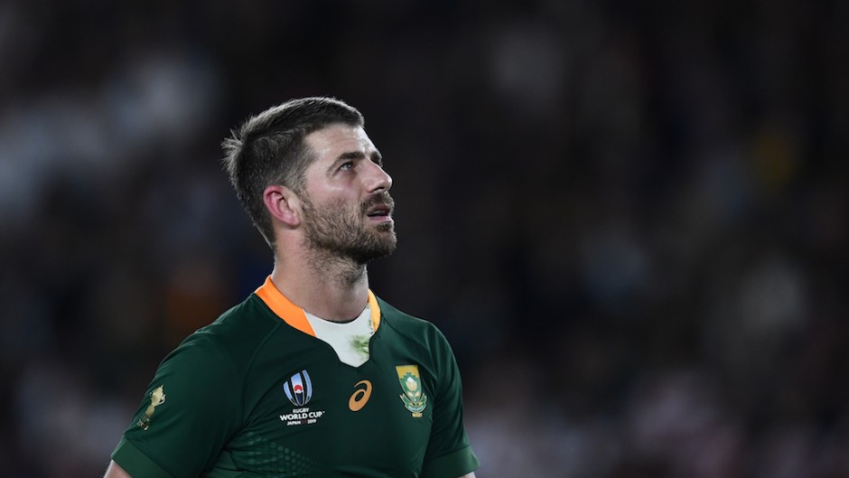 File: South Africa's full back Willie Le Roux looks on during the Japan 2019 Rugby World Cup final match between England and South Africa at the International Stadium Yokohama in Yokohama on November 2, 2019.