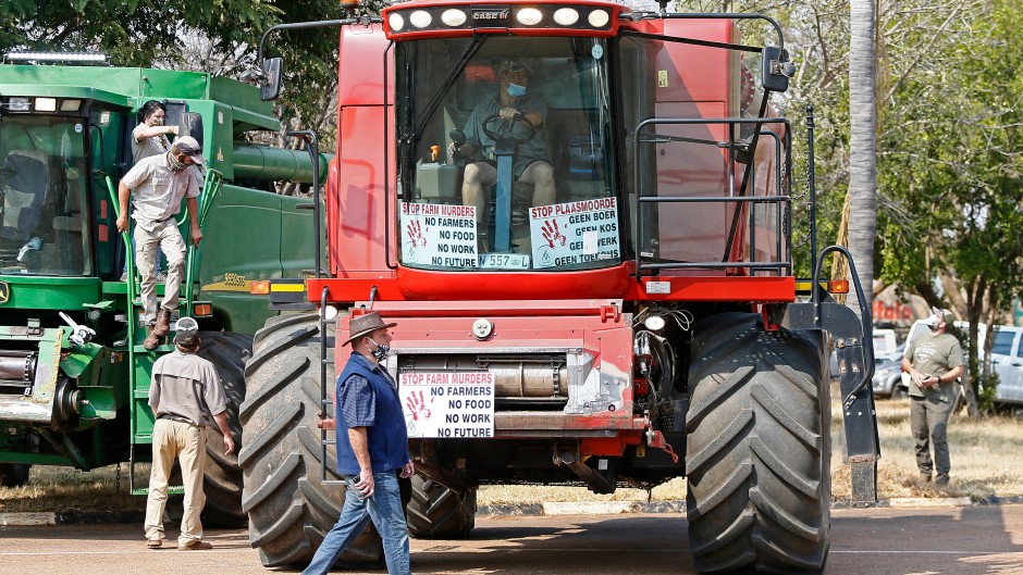 File: Farmers arrive in their combine harvesters during a protest against farm attacks at the Mookgophong Magistrate's Court during the appearance of alleged farm attack suspects in Mookgophong, Limpopo, on August 18, 2020. 