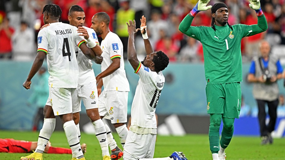 File: Ghana's players including Ghana's goalkeeper #01 Lawrence Ati Zigi (R) react after the Qatar 2022 World Cup Group H football match between South Korea and Ghana at the Education City Stadium in Al-Rayyan, west of Doha, on November 28, 2022.