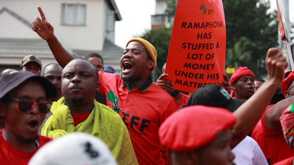 Members of the Economic Freedom Fighters (EFF) march in central Durban on March 20, 2023.