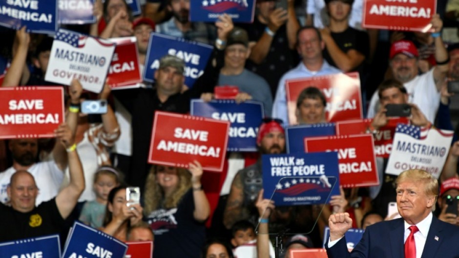 Donald Trump arrives to speak during a campaign rally in Wilkes-Barre, Pennsylvania, on September 3, 2022
