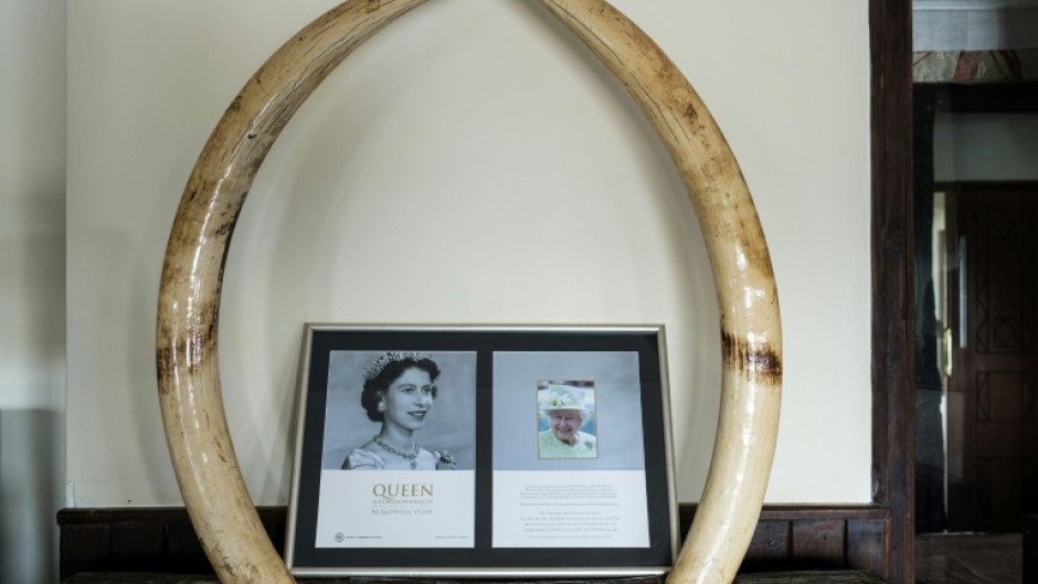 Memorabilia of Queen Elizabeth on display at the Treetops Lodge which has been shut because of the Covid pandemic 
