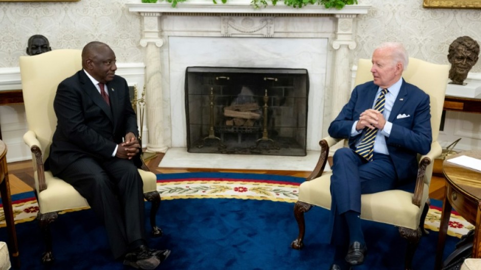 US President Joe Biden meets with South African President Cyril Ramaphosa in the Oval office of the White House