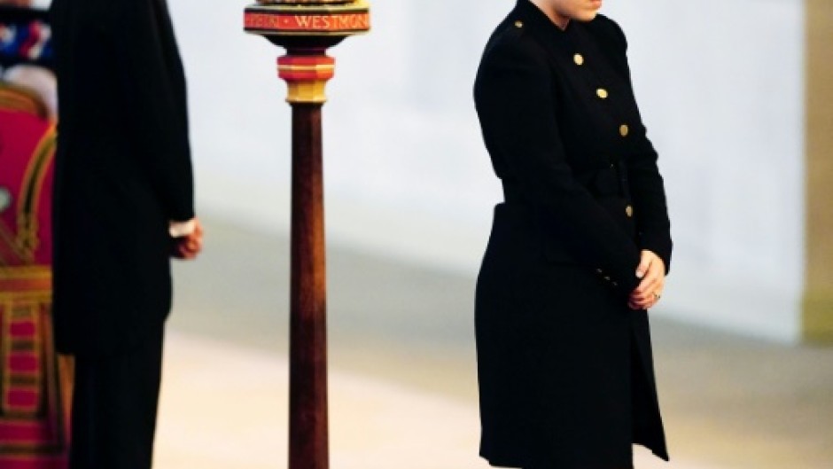 King Charles III, Princess Anne, Prince Andrew and Britain's Prince Edward at a vigil around the coffin