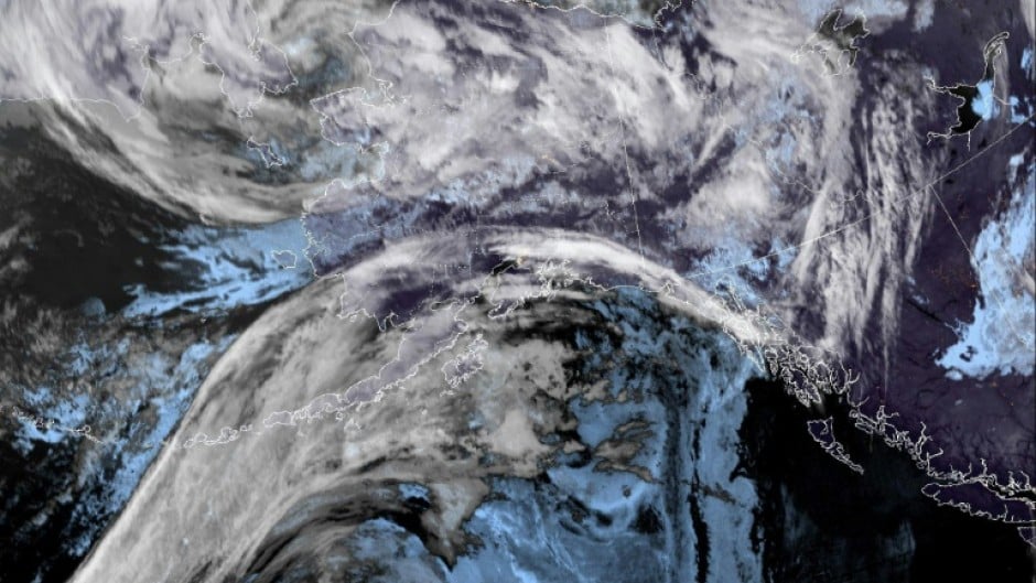 This handout satellite image from NOAA/NESDIS/STAR GOES shows a storm off the western coast of Alaska early on September 18, 2022