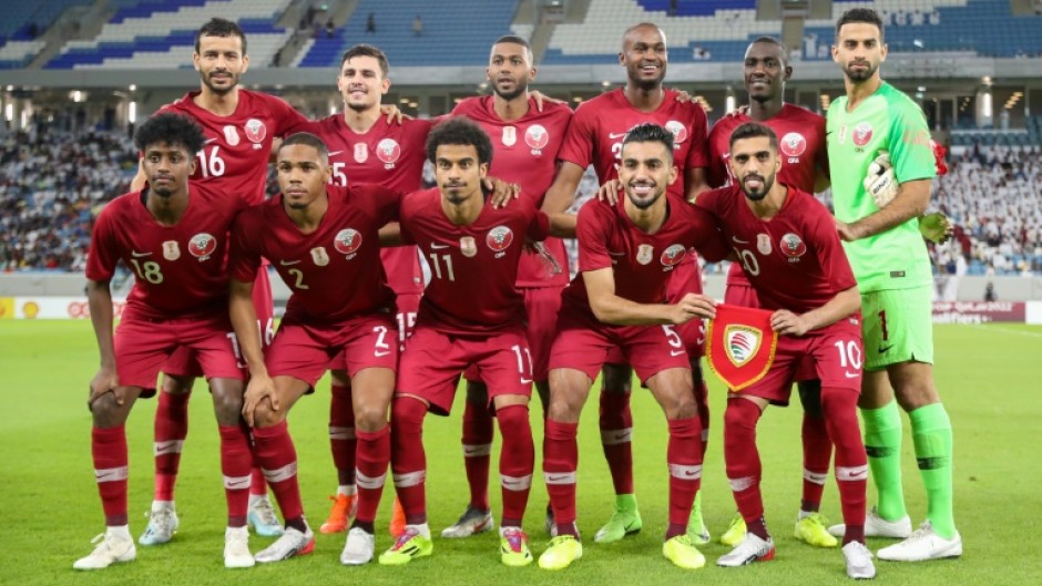 Qatar's team, pictured before a match against Oman in Doha in 2019, are under intense scrutiny as their nation hosts the World Cup finals