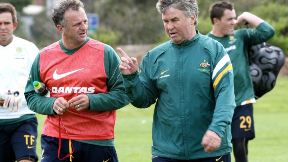 Guus Hiddink (R) and Graham Arnold in the lead-up to the 2006 World Cup