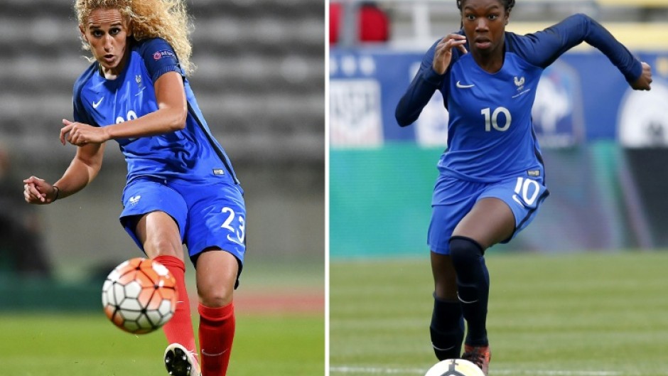 Kheira Hamraoui (L) and fellow France midfielder Aminata Diallo (R)