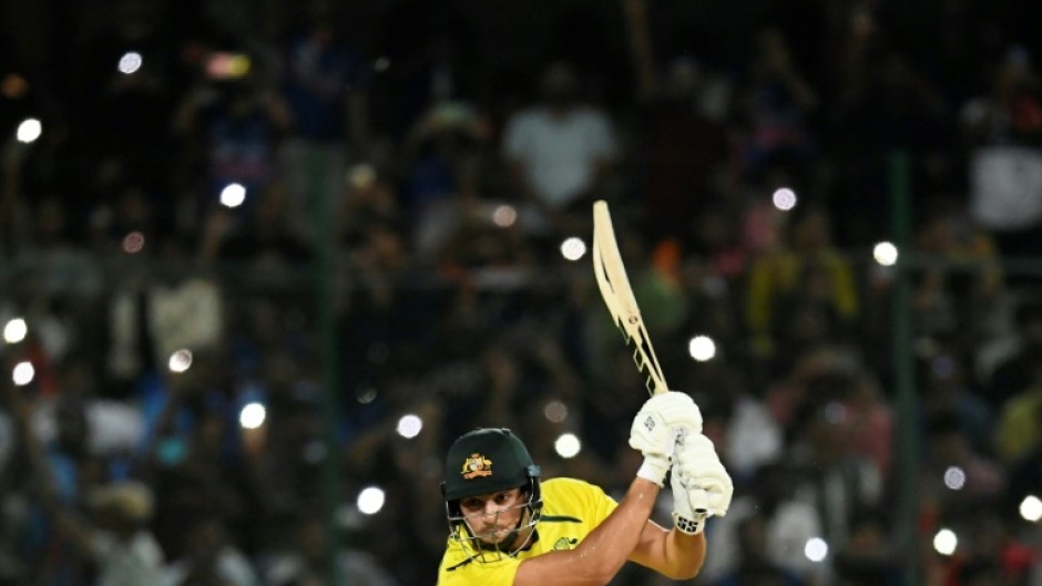 In focus: Tim David watches the ball on his way to 54 in Hyderabad 
