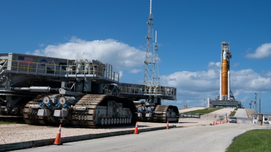 The Artemis 1 rocket will be ferried along on a giant rolling platform moving very slowly in order to avoid damaging the rocket with vibrations in transit
