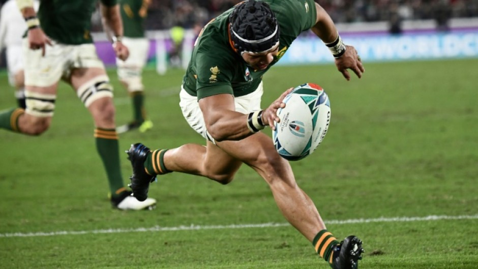 South Africa's wing Cheslin Kolbe scored as South Africa beat England in the last World Cup final in Yokohama in  November 2019