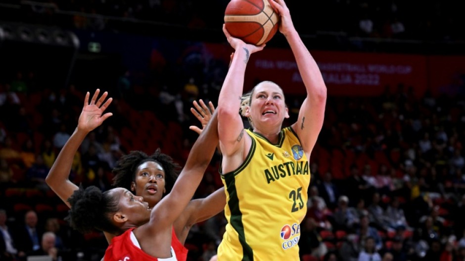 Lauren Jackson shoots during her final game for Australia