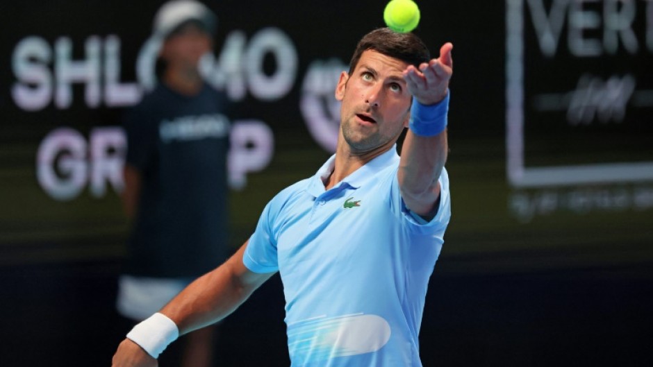 Eye on the ball: Novak Djokovic serves to Roman Safiullin 