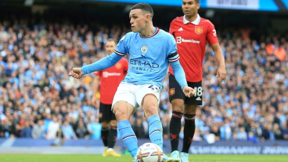 Manchester City's Phil Foden scored a hat-trick against Manchester United