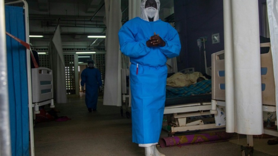 A Ugandan medical staffer in the Ebola war at Mubende Regional Referral Hospital 