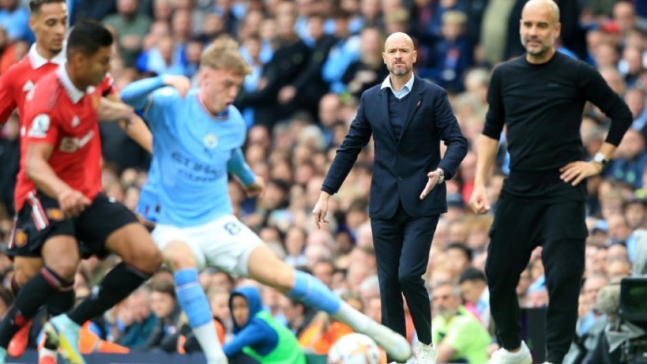 Manchester United manager Erik ten Hag (2nd right) wants to reach the standard of Premier League champions Manchester City