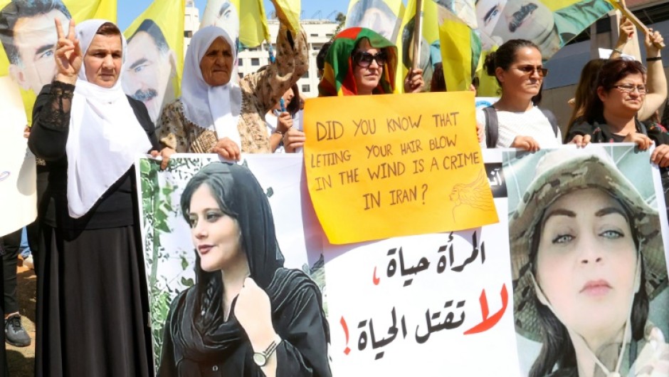 Kurdish women demonstrate in the Lebanese capital Beirut in solidarity with women-led protests in Iran sparked by the death of Kurdish woman Mahsa Amini