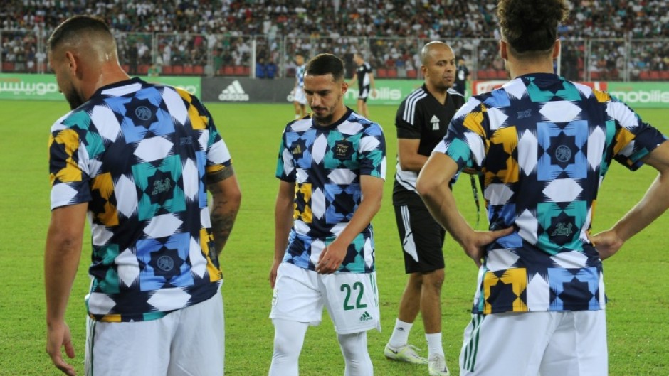 Algerian players wearing the tops that have upset Morocco before a friendly match against Guinea in September. Adidas says it has resolved the row