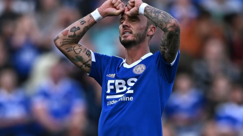 Leicester's James Maddison reacts after missing a chance during the Premier League match against Crystal Palace