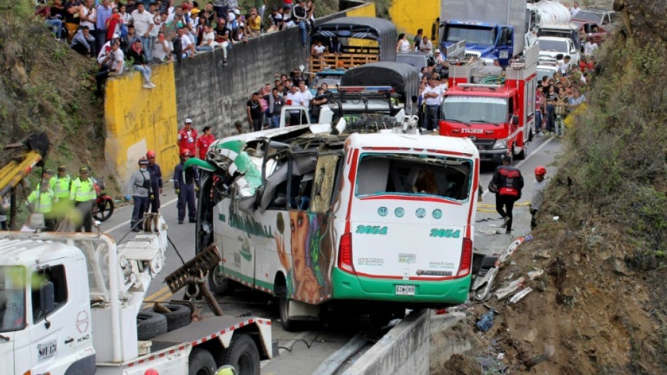 At least 20 people died and 15 others were injured on October 15, 2022 when a bus overturned near a cliff on the Pan-American Highway in southwestern Colombia, police said