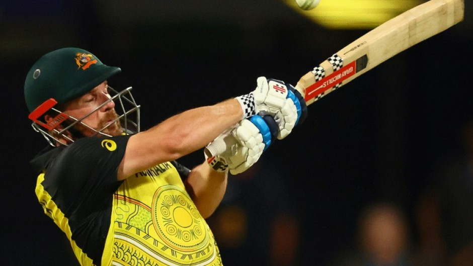 Australia captain Aaron Finch hits a six against Ireland 