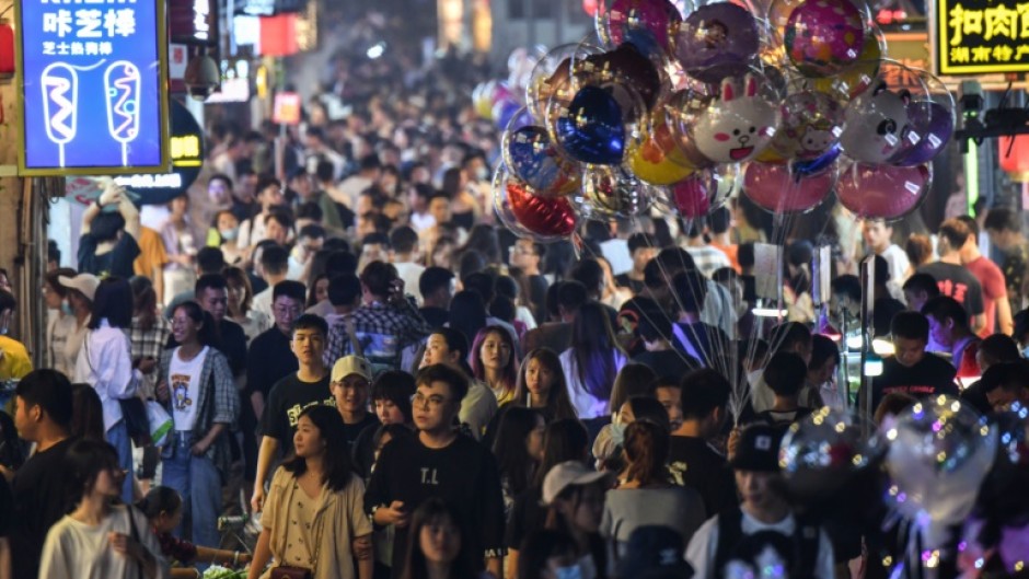 A crowded street is seen in the city of Changsha in China's Hunan province in September 2020
