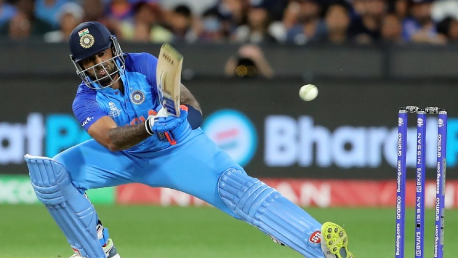 India's Suryakumar Yadav hits a six against Zimbabwe at the MCG