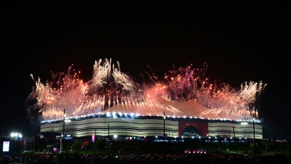 Fireworks explode over the Al Bayt Stadium during the World Cup opening ceremony