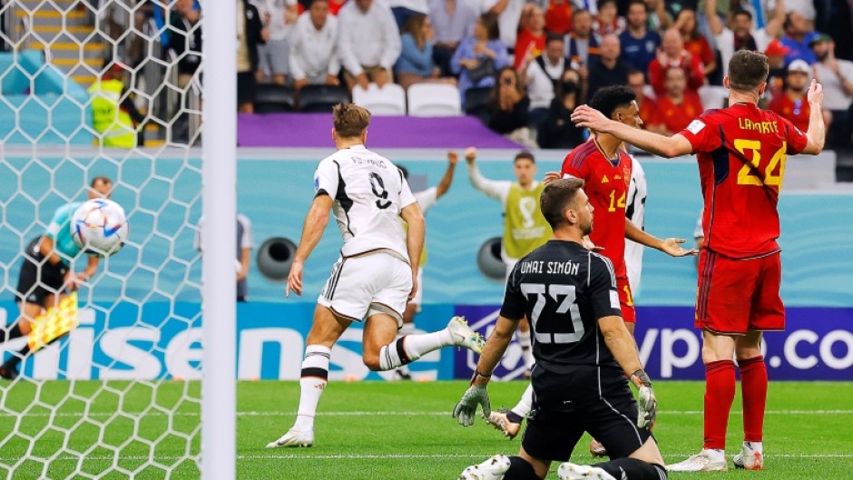 Germany substitute Niclas Fullkrug turns away after scoring a late equaliser against Spain to keep his side's World Cup hopes alive