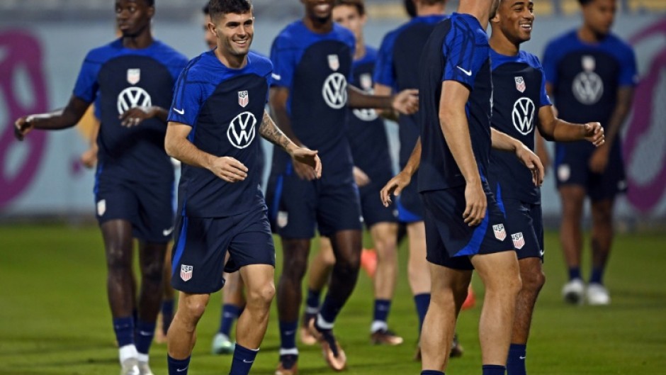 USA's players in training in Qatar on the eve of their Iran clash