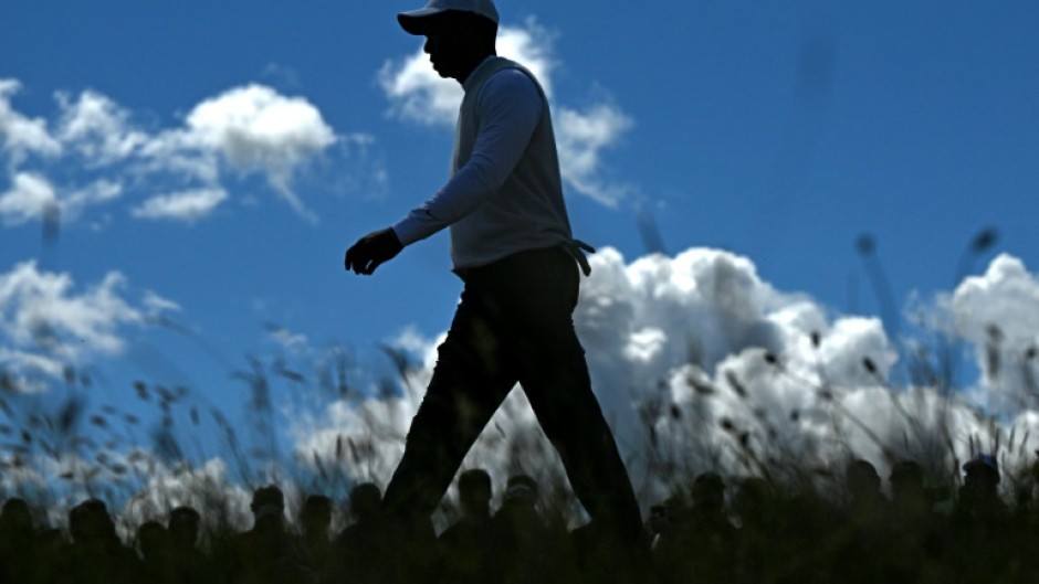 US golfer Tiger Woods walks from the 14th tee in the second round of the 150th Open Championship at St. Andrews