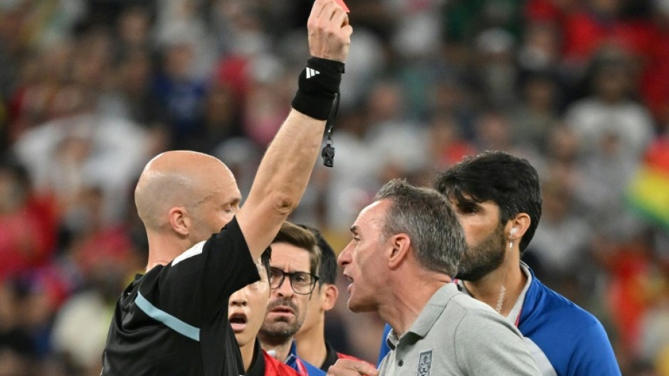 South Korea's Portuguese coach Paulo Bento was given a red card at the end of the Ghana match