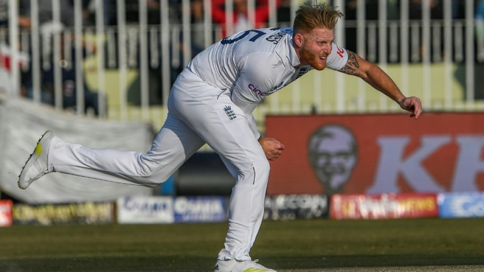 England captain Ben Stokes delivers a ball at full stretch at the Rawalpindi Cricket Stadium