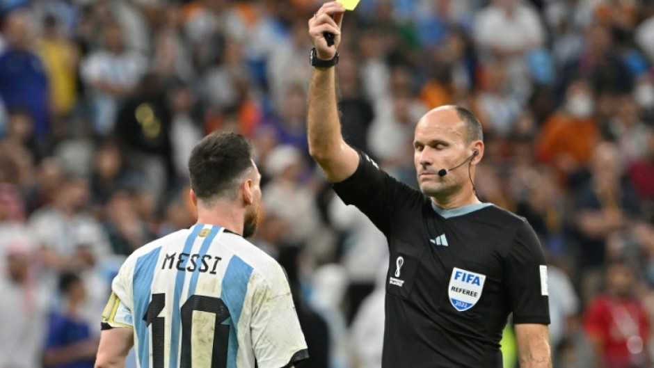 Lionel Messi was shown a yellow card for dissent, having earlier avoided a possible booking for handball