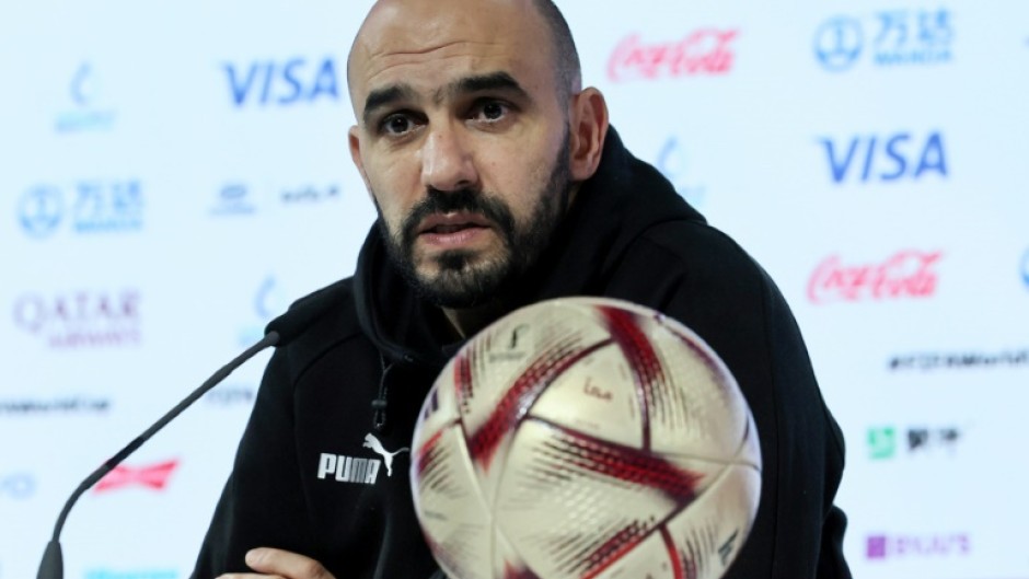 Morocco's coach Walid Regragui speaks during a press conference in Doha on December 13, 2022, a day ahead of the Qatar 2022 World Cup football semi-final match against France.