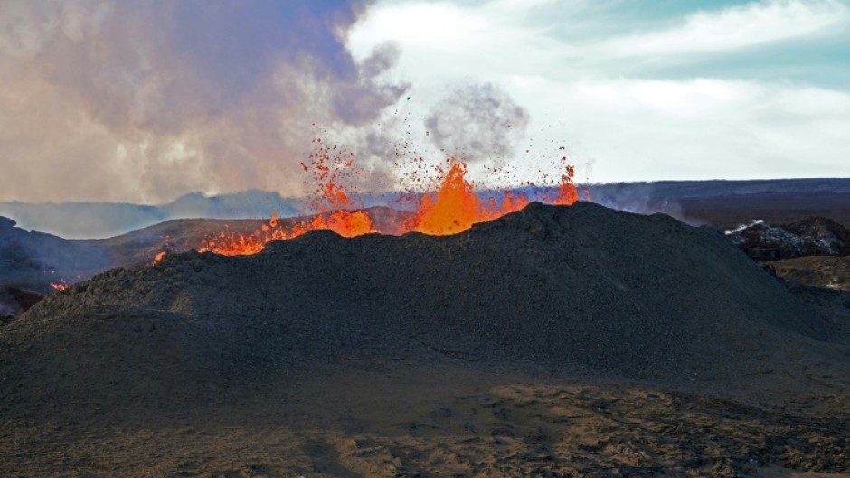 Hot stuff: lava sprayed from the volcano in its first eruption for almost four decades