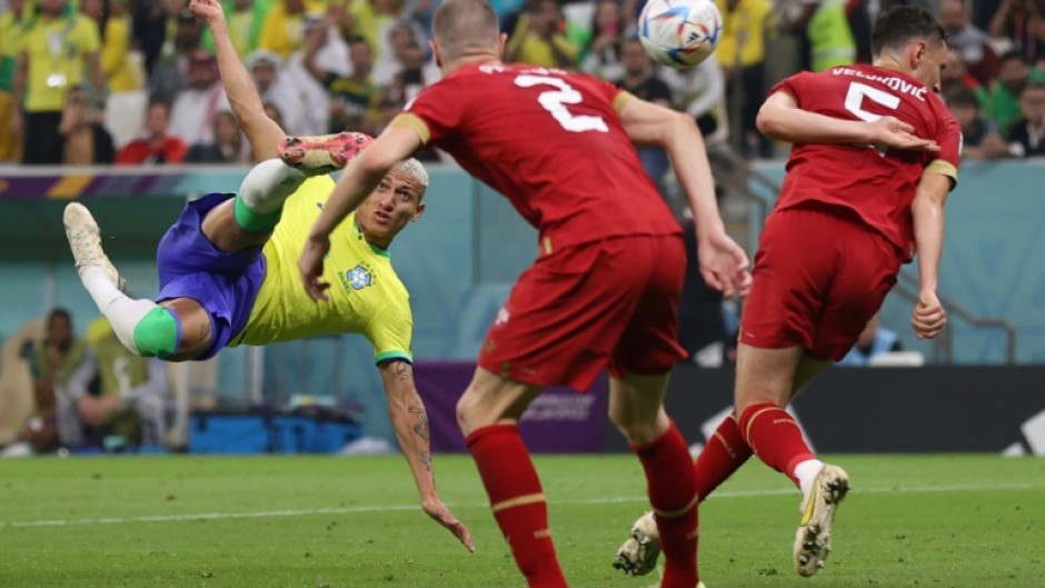 Brazil's Richarlison scores a spectacular volley the Group G game with Serbia