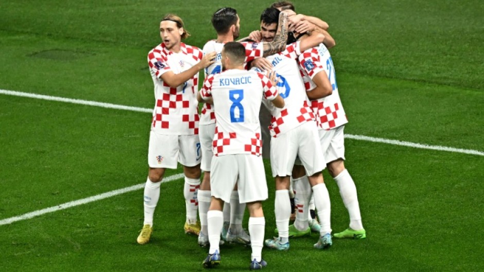 Croatia celebrate Josko Gvardiol's opening goal against Morocco in the World Cup third place play-off